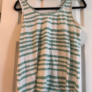 LOFT White and Mint Striped Scoop Neck Tank
